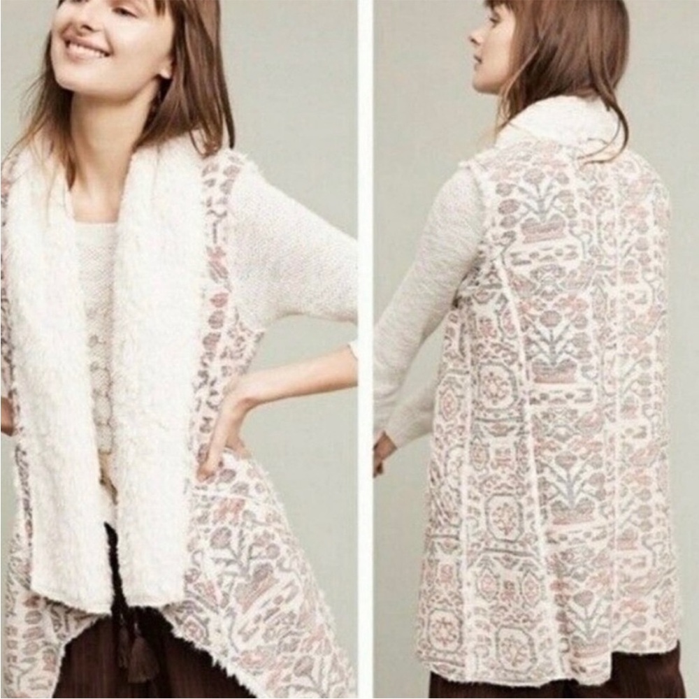 Anthropologie Hei Hei Tapestry Jacquard Sherpa Vest